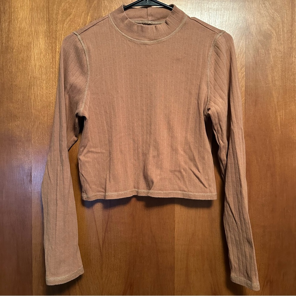 American Eagle Long Sleeve Top Shirt Rust‎ Brown Large Crop